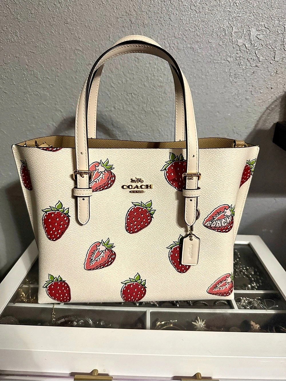 Coach Mollie Tote Bag 25 with Strawberry Print